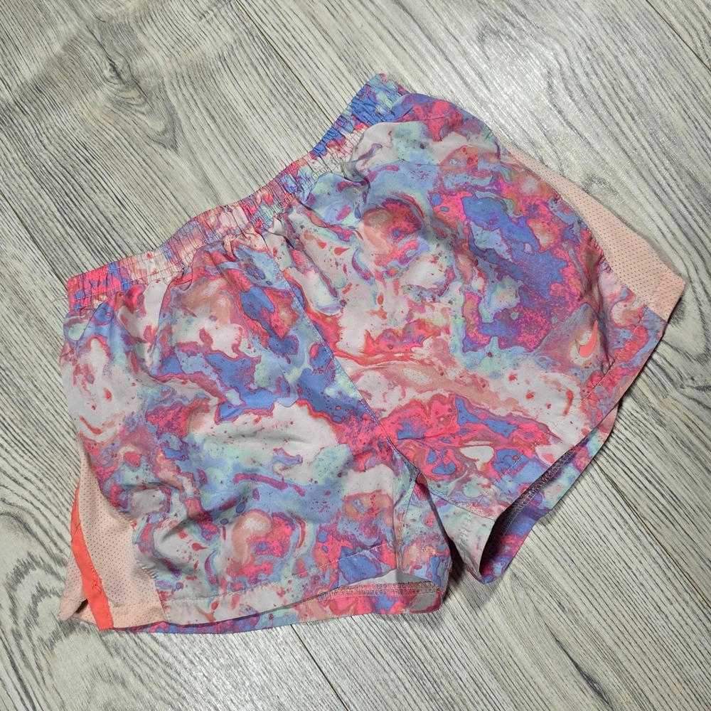 Nike Dri Fit Tempo Running Shorts - Marbled Pink Blue - Little Girls Large 6X